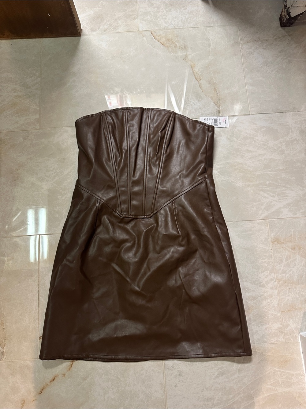 PacSun Strapless Faux-Leather Mini Dress in Brown - Picture 2 of 5